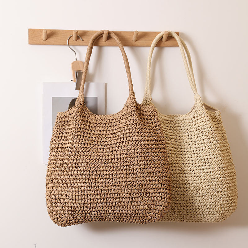 Handmade Wicker Tote Bag with Sturdy Handles - Natural Straw, Handwoven