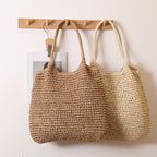 Handmade Wicker Tote Bag with Sturdy Handles - Natural Straw, Handwoven