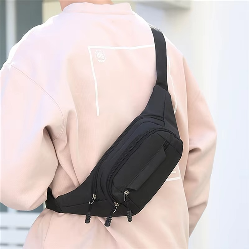 Unisex Waterproof Canvas Waist and Crossbody Bag for Outdoor Sports - Durable Zippers, view 2