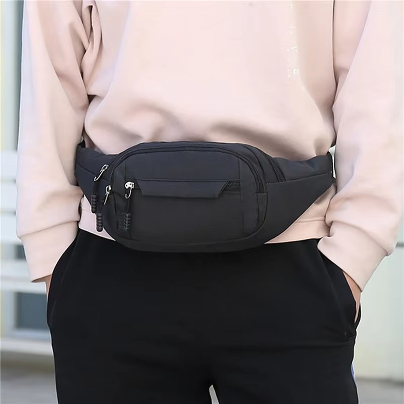 Unisex Waterproof Canvas Waist and Crossbody Bag for Outdoor Sports - Durable Zippers, view 3