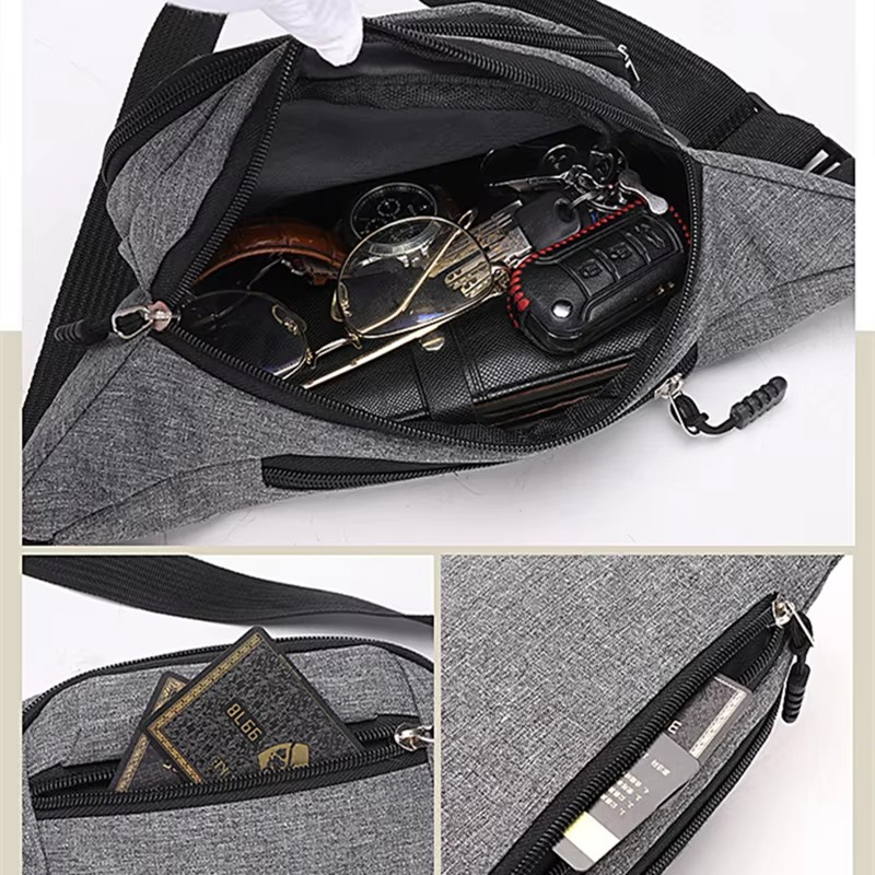 Unisex Waterproof Canvas Waist and Crossbody Bag for Outdoor Sports - Durable Zippers, view 4
