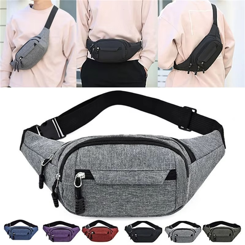 Unisex Waterproof Canvas Waist and Crossbody Bag for Outdoor Sports - Durable Zippers, view 5