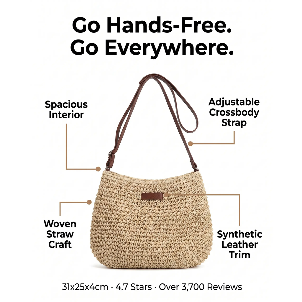 Bohemian Spacious Shoulder Bag for Women - Brown, 31 × 25 × 4 cm, view 4