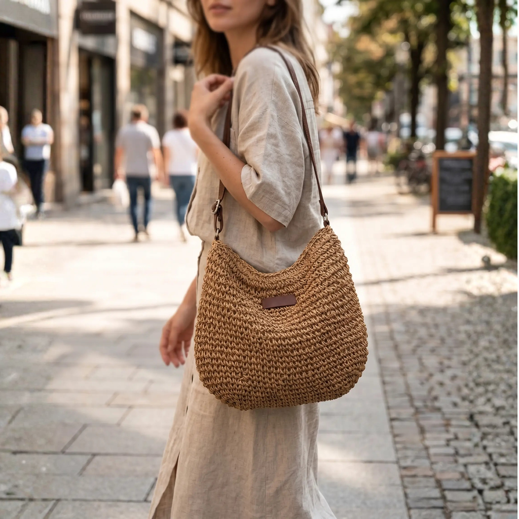 Bohemian Spacious Shoulder Bag for Women - Brown, 31 × 25 × 4 cm, view 5