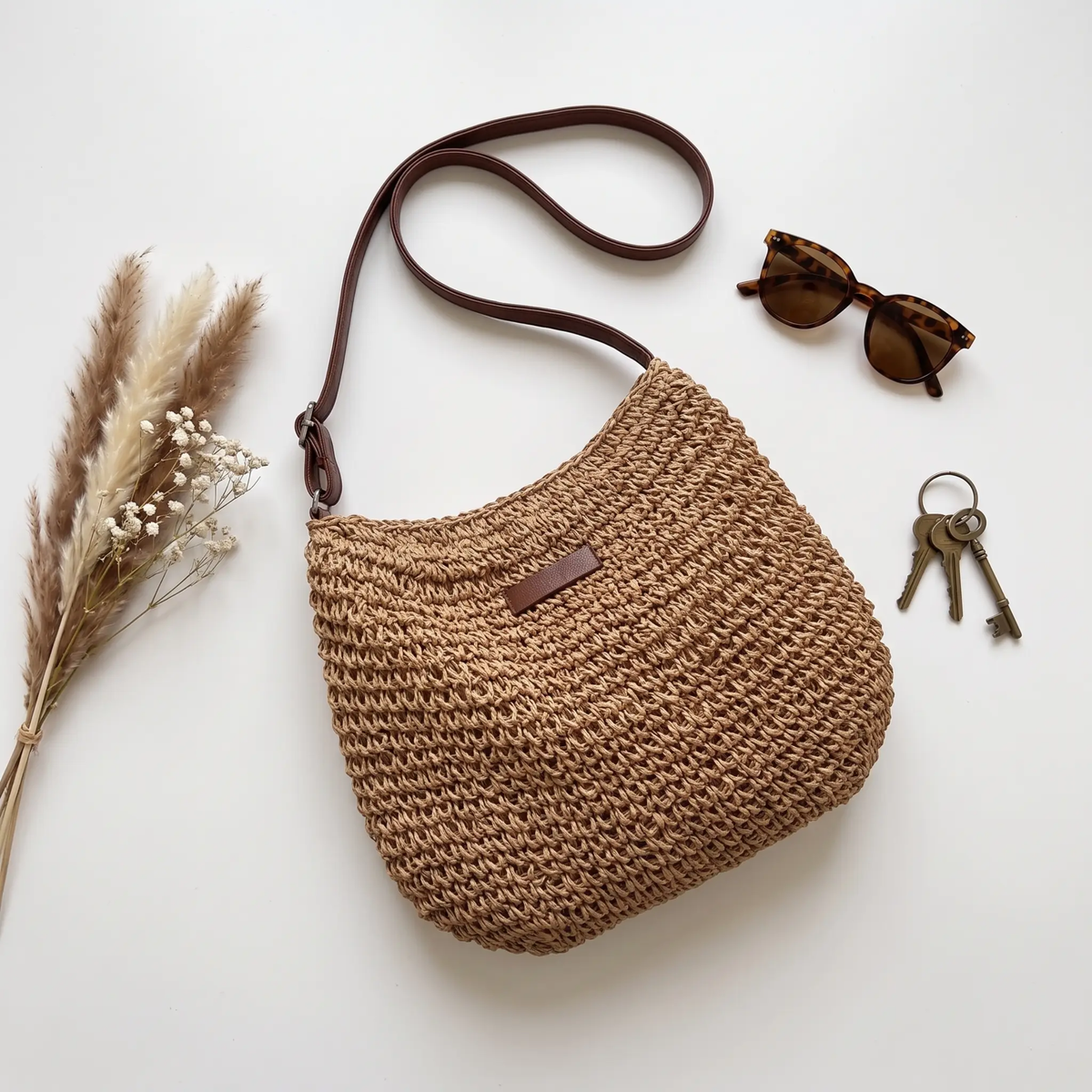 Bohemian Spacious Shoulder Bag for Women - Brown, 31 × 25 × 4 cm, view 6