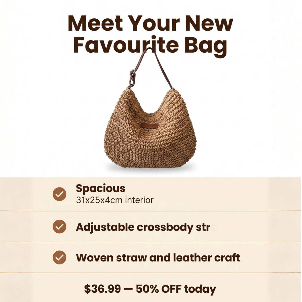 Bohemian Spacious Shoulder Bag for Women - Brown, 31 × 25 × 4 cm, view 7