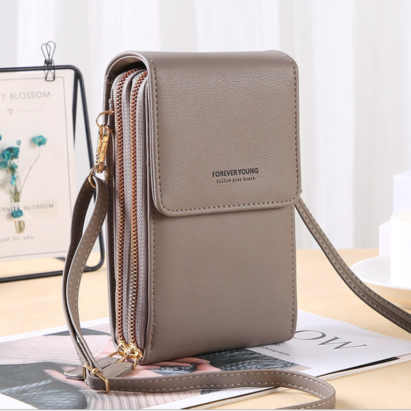 Large Capacity Crossbody Touch Screen Phone Bag - PU Leather, Zipper Closure, view 10