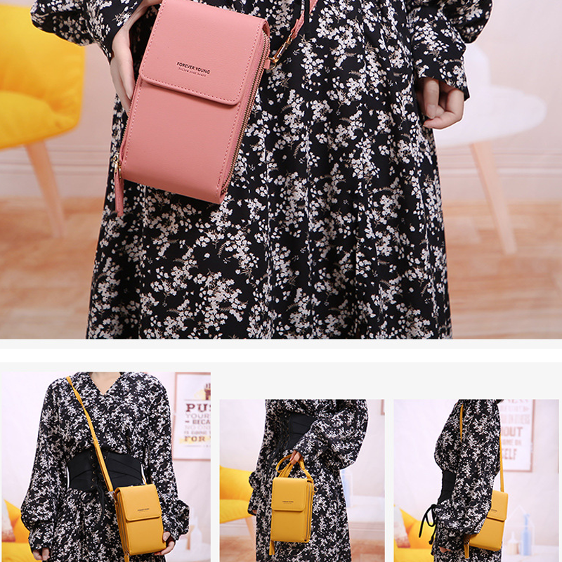 Large Capacity Crossbody Touch Screen Phone Bag - PU Leather, Zipper Closure, view 4