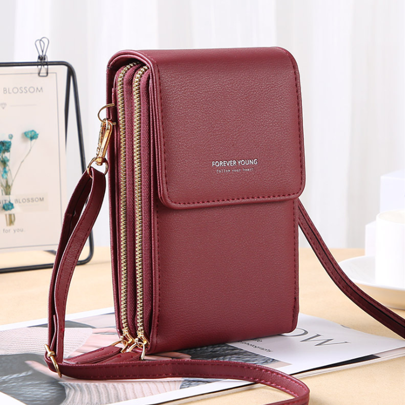 Large Capacity Crossbody Touch Screen Phone Bag - PU Leather, Zipper Closure, view 5