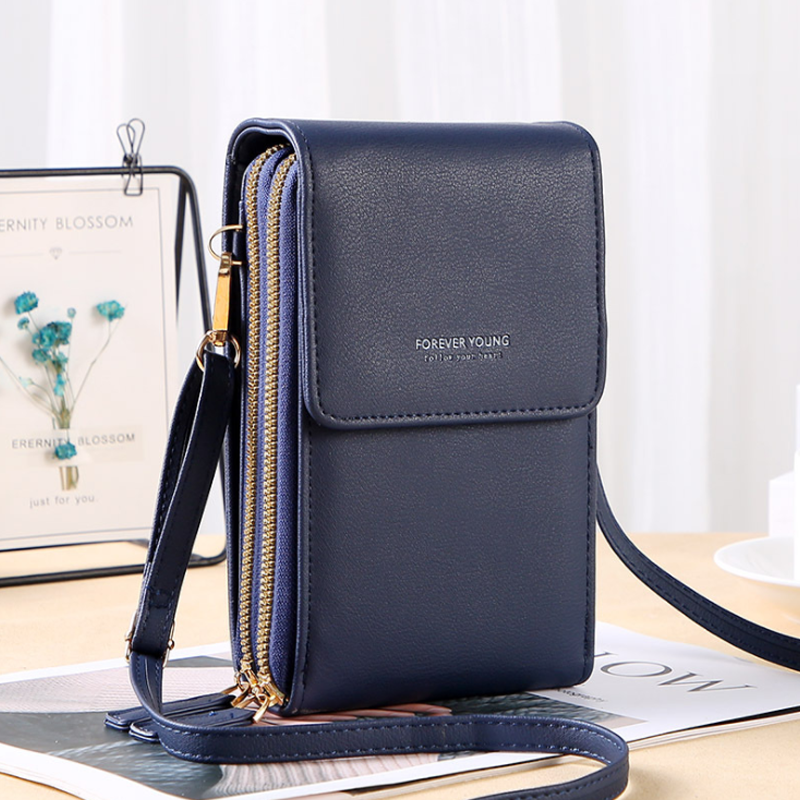 Large Capacity Crossbody Touch Screen Phone Bag - PU Leather, Zipper Closure, view 7