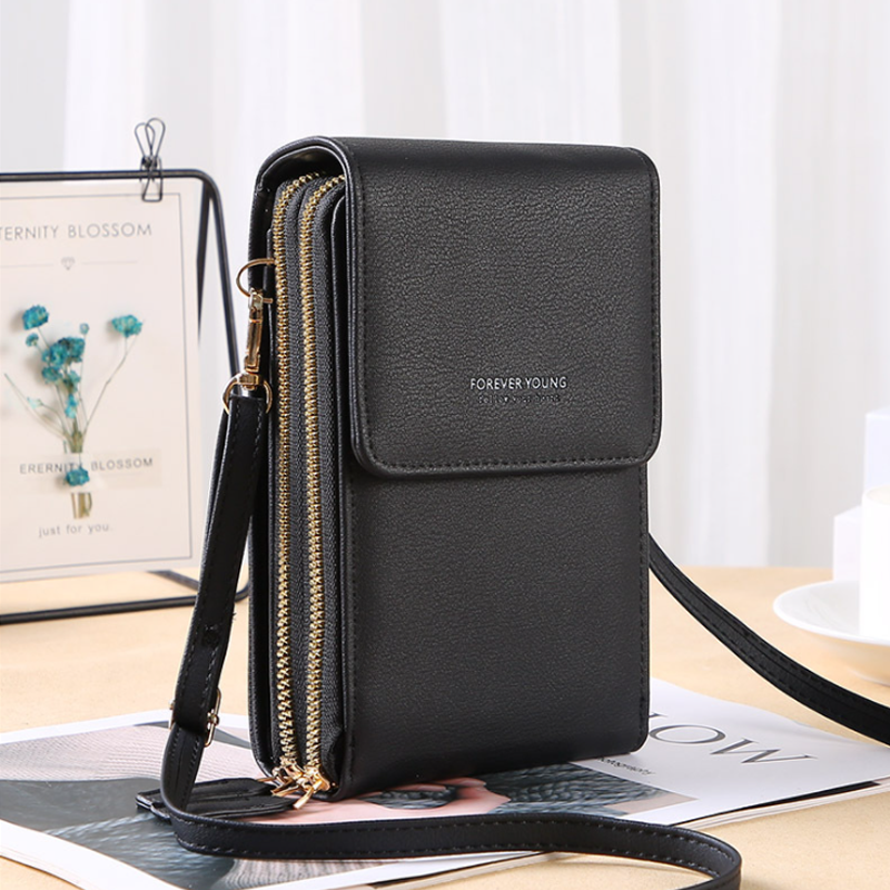 Large Capacity Crossbody Touch Screen Phone Bag - PU Leather, Zipper Closure, view 8