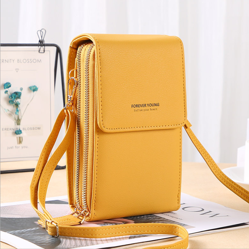 Large Capacity Crossbody Touch Screen Phone Bag - PU Leather, Zipper Closure