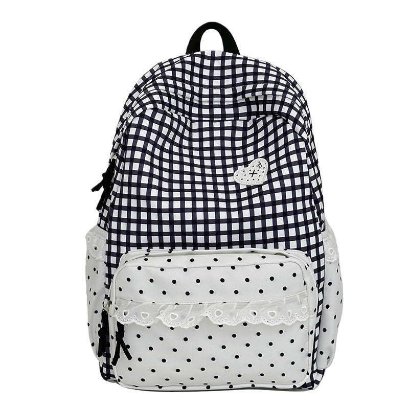 Gingham Pattern Backpack with Polka Dot Accents - Everyday Style, view 4