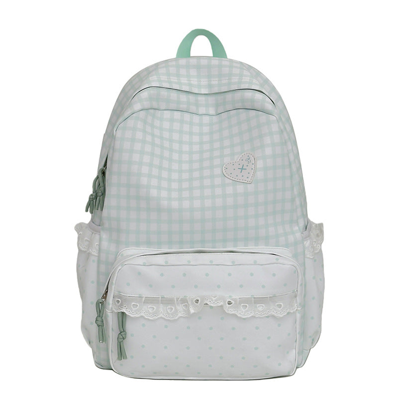 Gingham Pattern Backpack with Polka Dot Accents - Everyday Style, view 9
