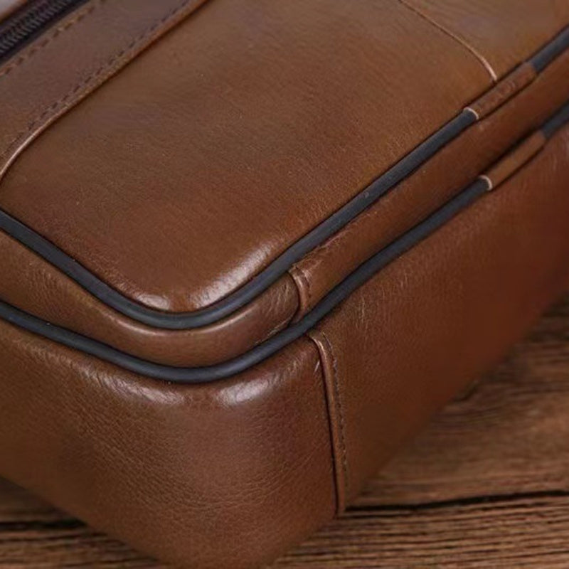 Leather Men’s Shoulder Bag for Men - Genuine Cowhide, Adjustable Strap, view 7