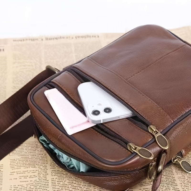 Leather Men’s Shoulder Bag for Men - Genuine Cowhide, Adjustable Strap, view 8