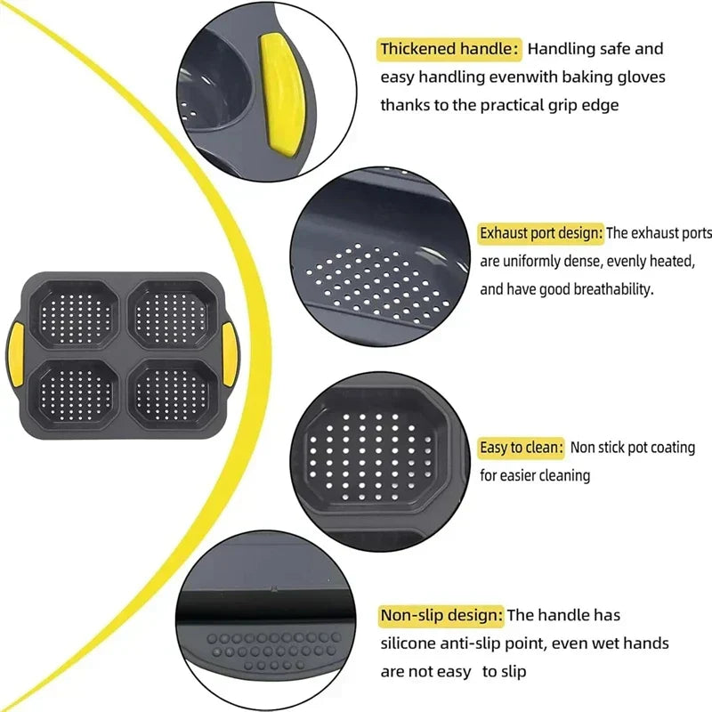 Silicone Burger Bun Baking Mold - Non-Stick, Heat Resistant, 6-Piece, view 5