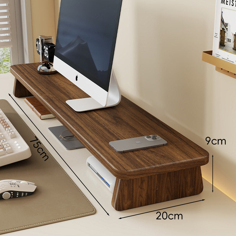 Bamboo Monitor Riser Desk Organiser with Under-Shelf Storage and Cable Management