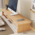 Bamboo Monitor Riser Desk Organiser with Under-Shelf Storage and Cable Management
