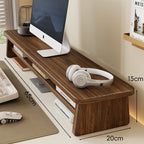 Bamboo Monitor Riser Desk Organiser with Under-Shelf Storage and Cable Management
