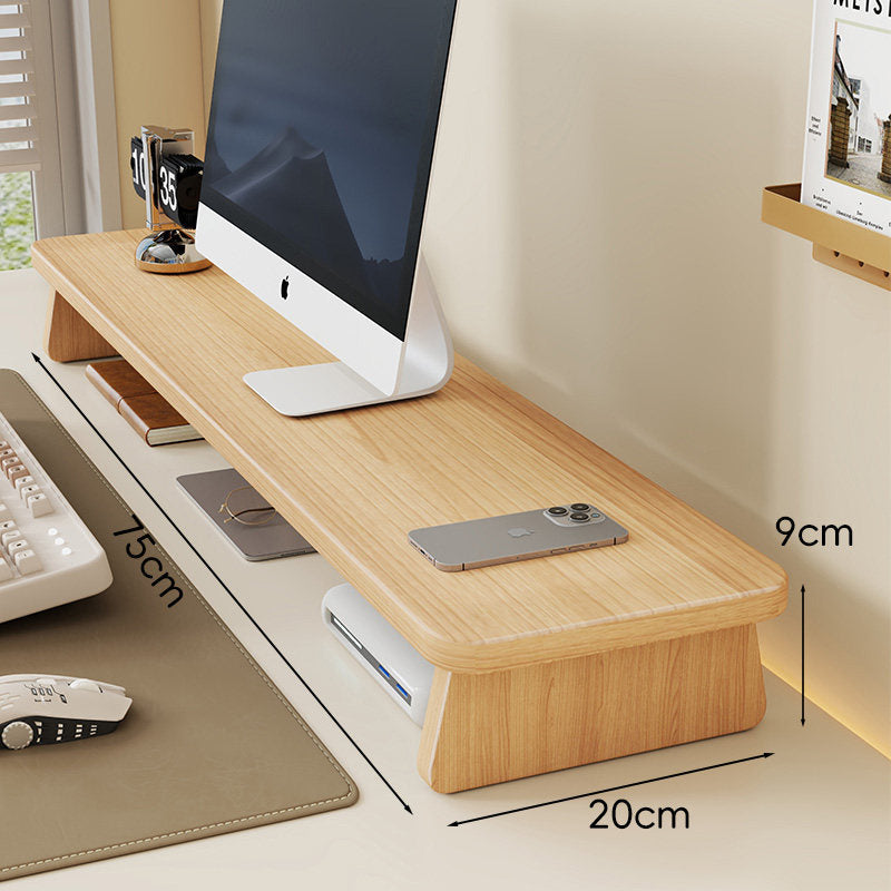 Bamboo Monitor Riser Desk Organiser with Under-Shelf Storage and Cable Management