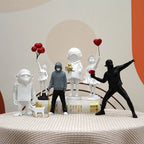 Banksy Flower Thrower & Balloon Girl Resin Sculptures, 0.8 kg Each