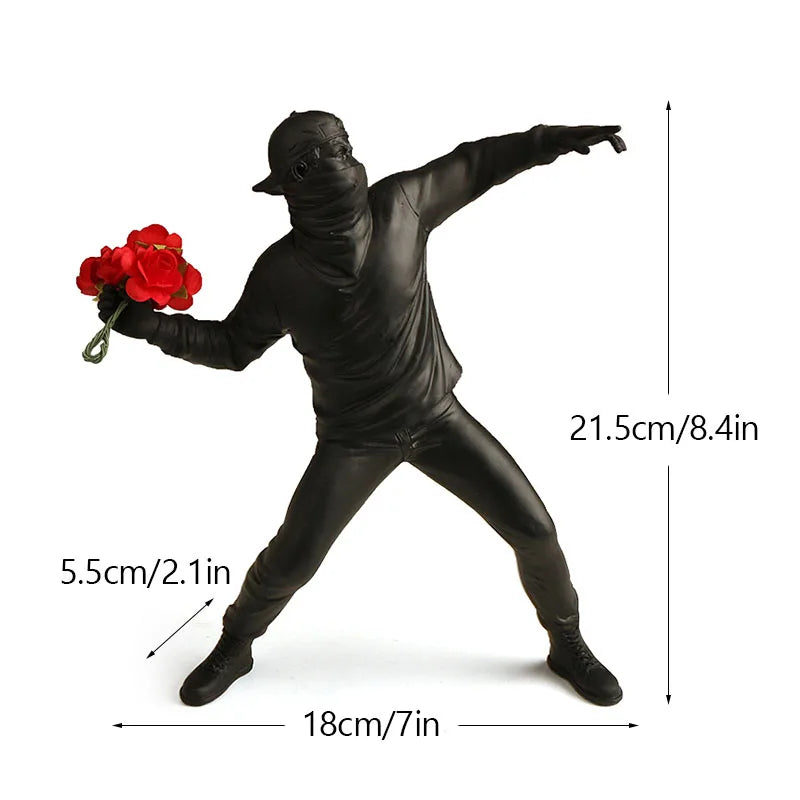 Banksy Flower Thrower & Balloon Girl Resin Sculptures, 0.8 kg Each