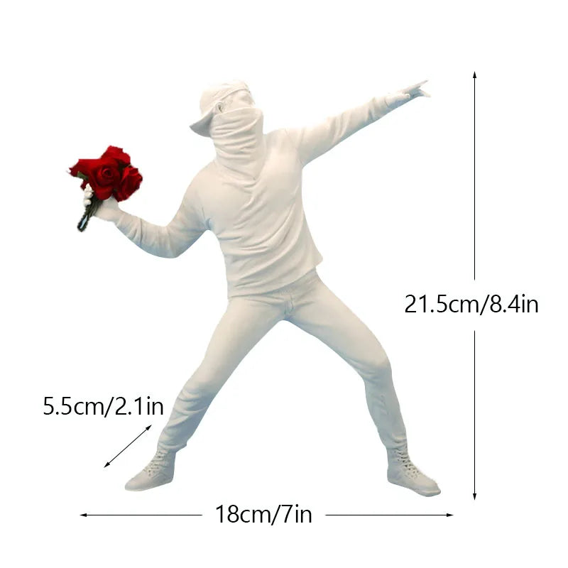 Banksy Flower Thrower & Balloon Girl Resin Sculptures, 0.8 kg Each