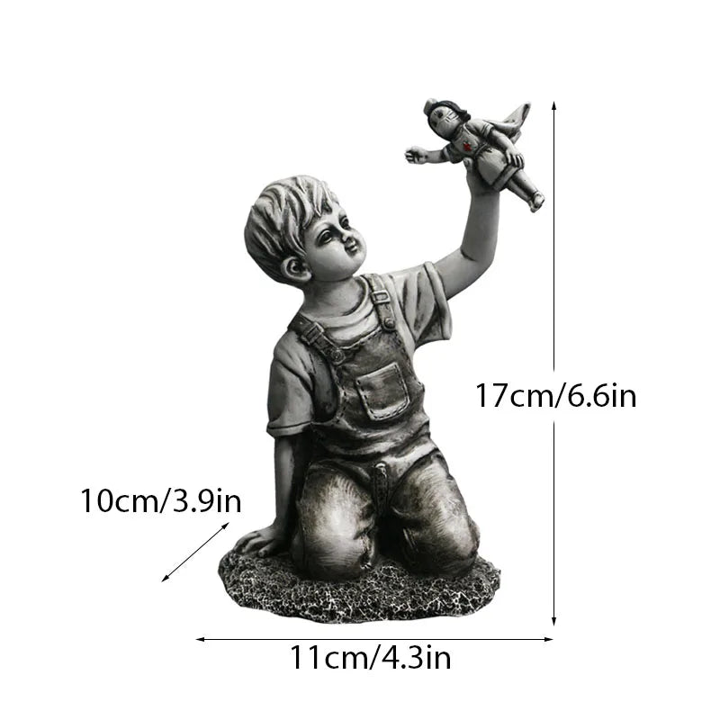 Banksy Flower Thrower & Balloon Girl Resin Sculptures, 0.8 kg Each
