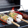 Stainless Steel Grill Baskets for Outdoor BBQ - Nesting Design, Wooden Handles, view 6