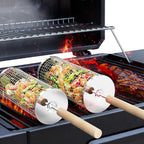 Stainless Steel Grill Baskets for Outdoor BBQ - Nesting Design, Wooden Handles, view 6