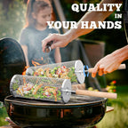 Stainless Steel Grill Baskets for Outdoor BBQ - Nesting Design, Wooden Handles