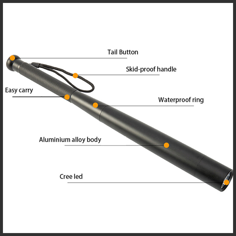 Baseball Bat-Shaped LED Torch, Aluminium Alloy, 3 Modes