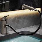Bathroom Vessel Faucet with Swivel Spout and Pull-Out Spray Head - Black, view 12