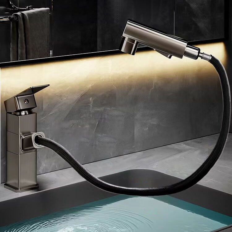 Bathroom Vessel Faucet with Swivel Spout and Pull-Out Spray Head - Black, view 12