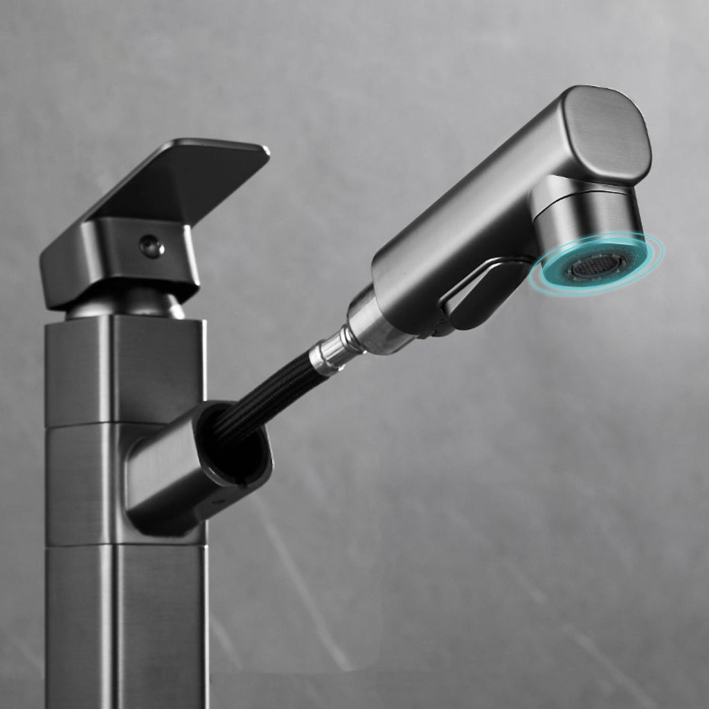 Bathroom Vessel Faucet with Swivel Spout and Pull-Out Spray Head - Black, view 23