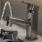 Bathroom Vessel Faucet with Swivel Spout and Pull-Out Spray Head - Black, view 35