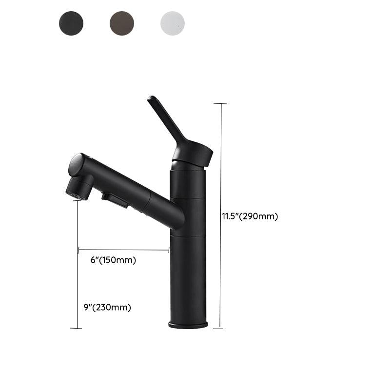 Bathroom Vessel Faucet with Swivel Spout and Pull-Out Spray Head - Black, view 4
