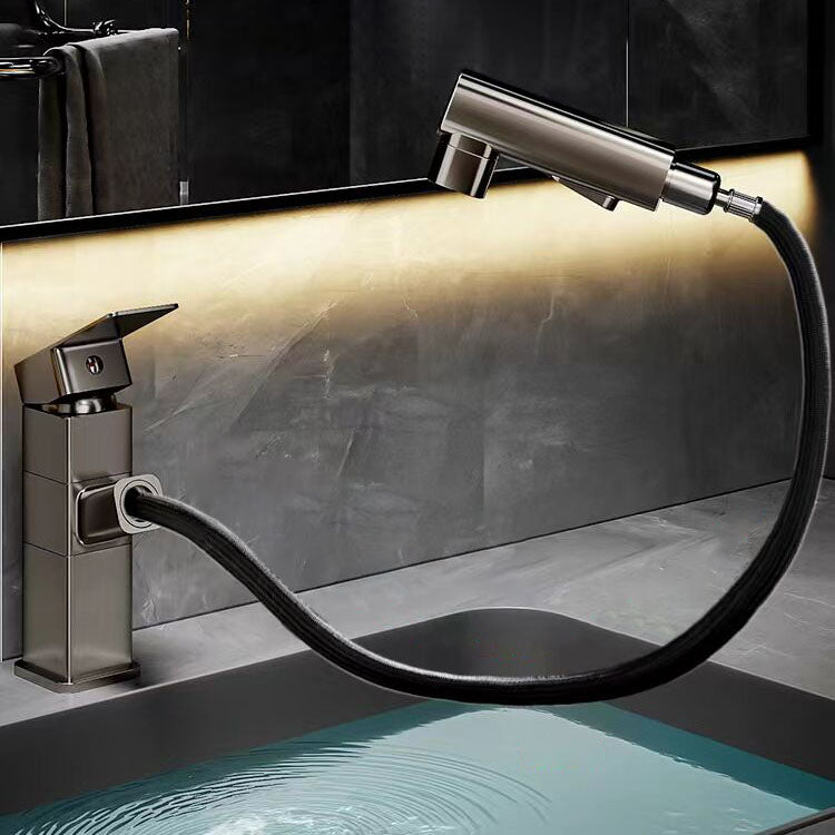 Bathroom Vessel Faucet with Swivel Spout and Pull-Out Spray Head - Black, view 5