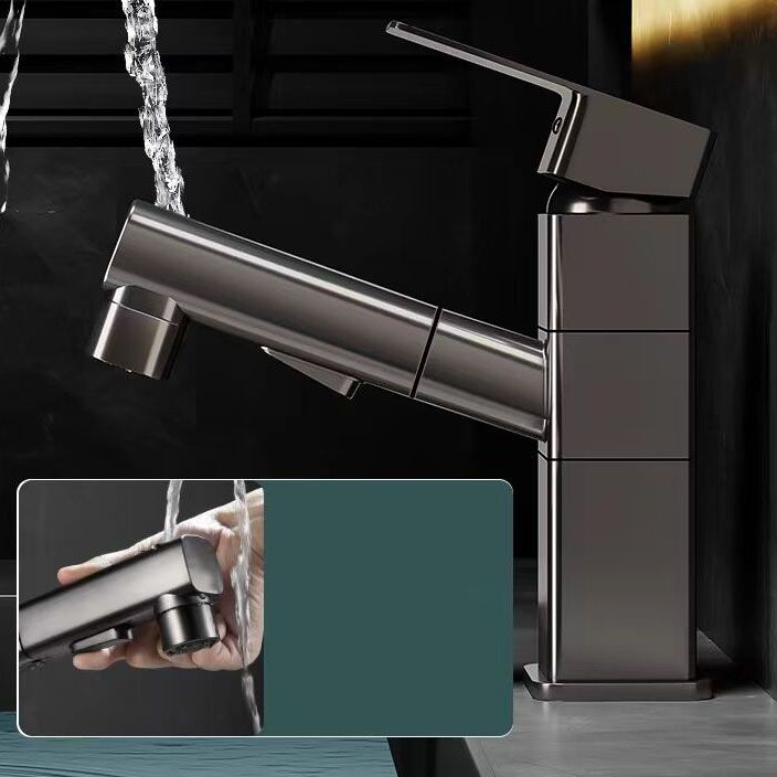 Bathroom Vessel Faucet with Swivel Spout and Pull-Out Spray Head - Black, view 6