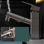Bathroom Vessel Faucet with Swivel Spout and Pull-Out Spray Head - Black, view 6