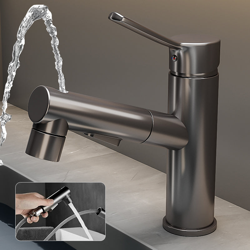 Bathroom Vessel Faucet with Swivel Spout and Pull-Out Spray Head - Black