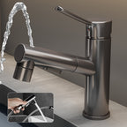 Bathroom Vessel Faucet with Swivel Spout and Pull-Out Spray Head - Black