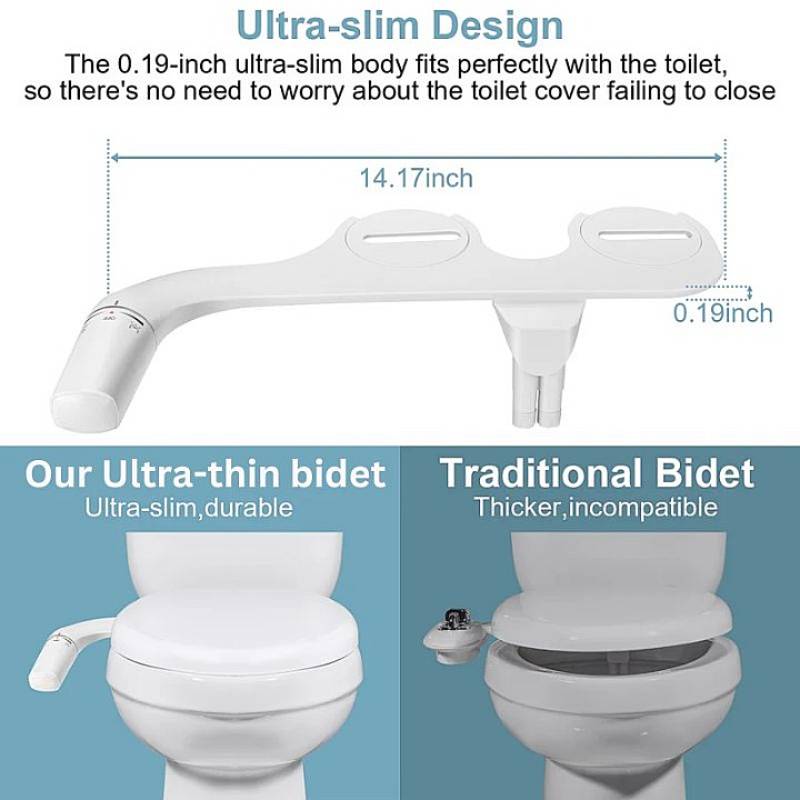 Ultra-Thin Bidet Attachment for Toilet - Dual Spray, 0.19" Slim Design, view 3
