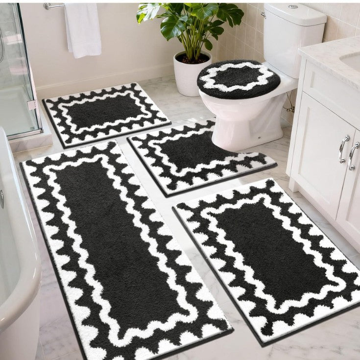 Bathroom Rug Set with Zigzag Pattern and Non-Slip Backing