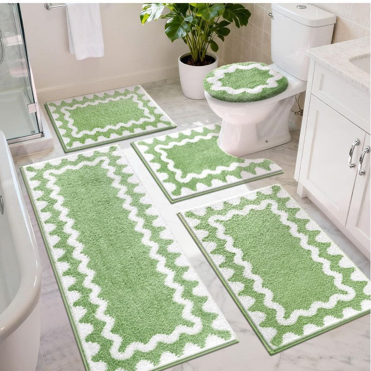 Bathroom Rug Set with Zigzag Pattern and Non-Slip Backing