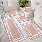 Bathroom Rug Set with Zigzag Pattern and Non-Slip Backing