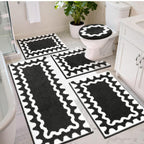 Bathroom Rug Set with Zigzag Pattern and Non-Slip Backing