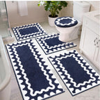 Bathroom Rug Set with Zigzag Pattern and Non-Slip Backing