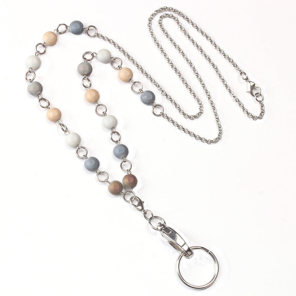 Beaded Keychain Lanyard Holder with Metal Chain
